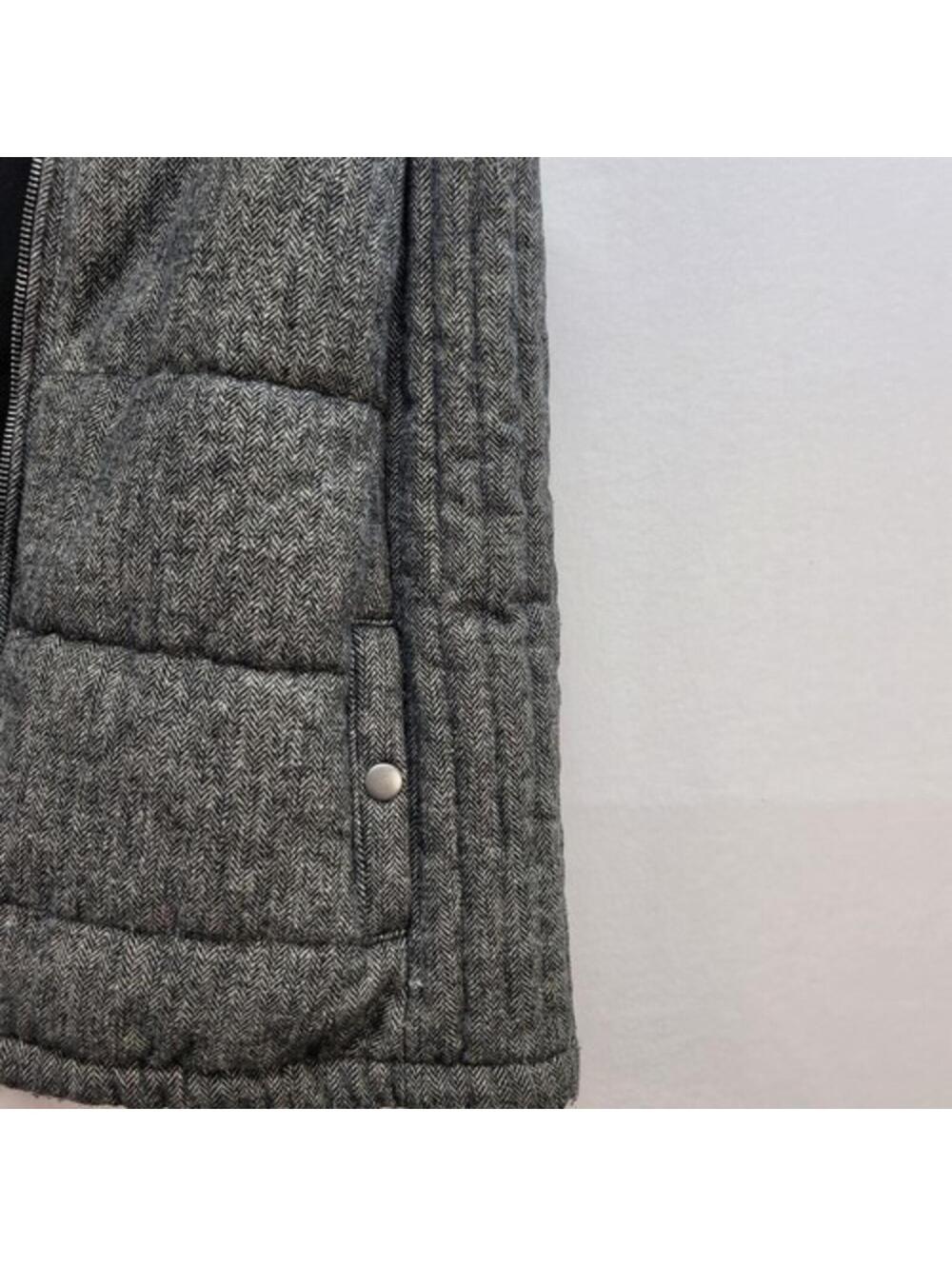 Old Navy Women Quilted Puffer Vest Gray Herringbone Wool Blend Fleece Size XS - Picture 6 of 10